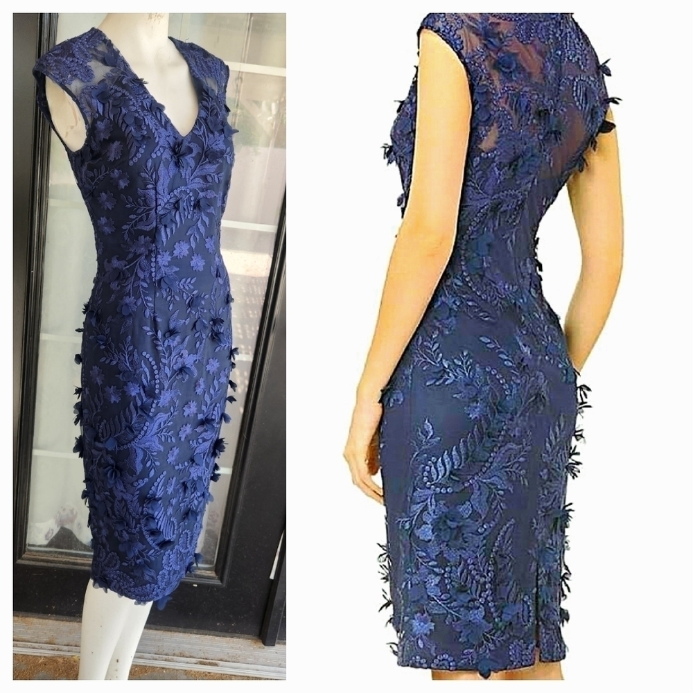 Carmen Marc Valvo Infusion 3D novelty floral‎ V-neck gown Formal Dress